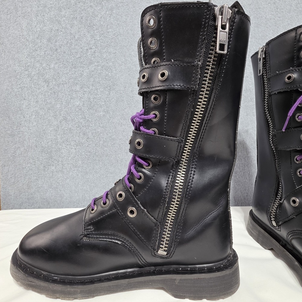 Demonia Black Leather Combat Boots - Side Zip - US 9 mens - Picture 5 of 16